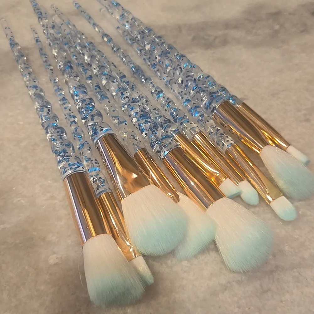 Sparkling Makeup Brush Set with Blue Handles